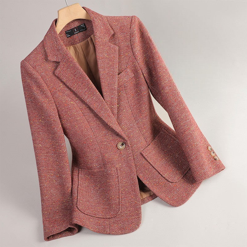 Veste Blazer En Laine Mélangée Avec Texture Tweed À Un Bouton Et Revers Cranté Élégante