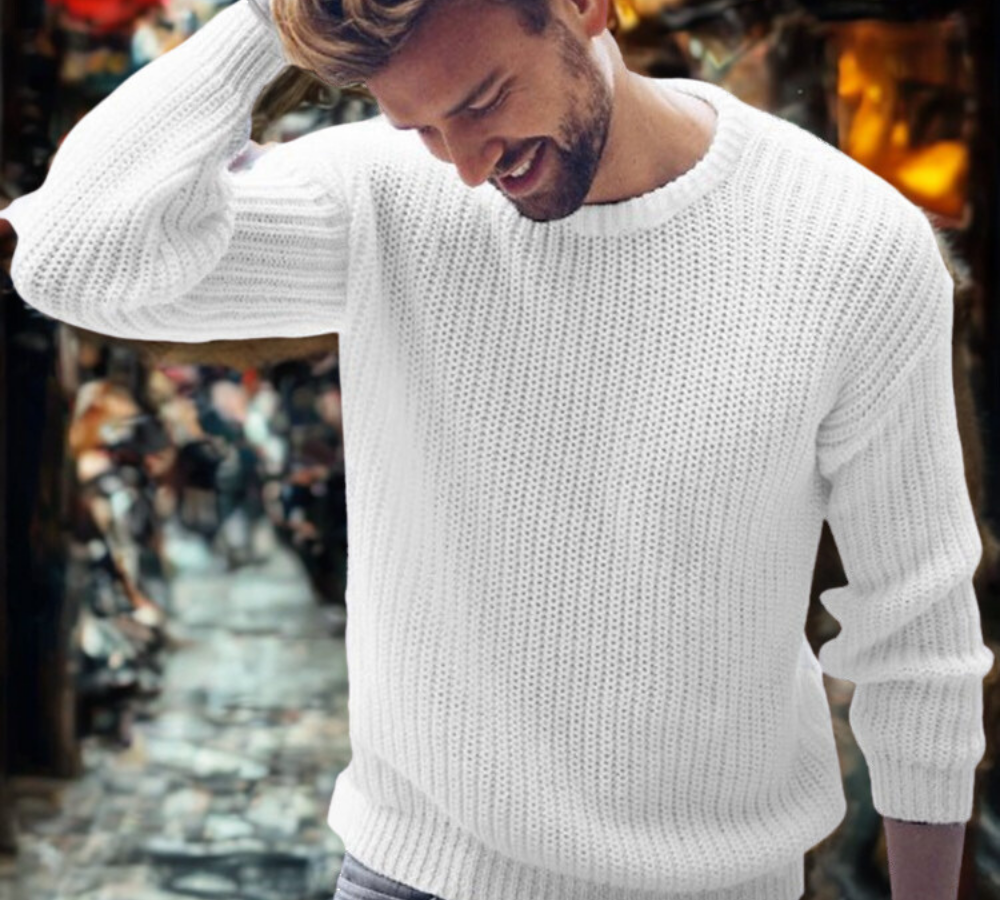 Pull Homme Maille Coton Mélangé Coupe Décontractée Col Rond Ourlet Et Poignets Côtes Nordisk-Flair