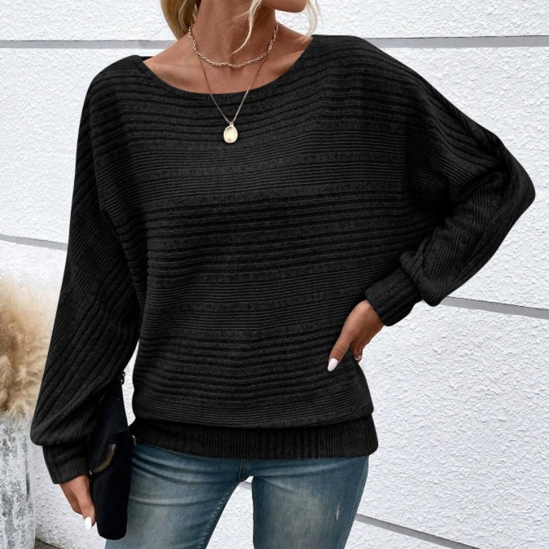Sweatshirt Femme Nordisk-Flair à Coupe Décontractée en Maille Côtelée Texturée Manches Dolman et Bord Côtelé