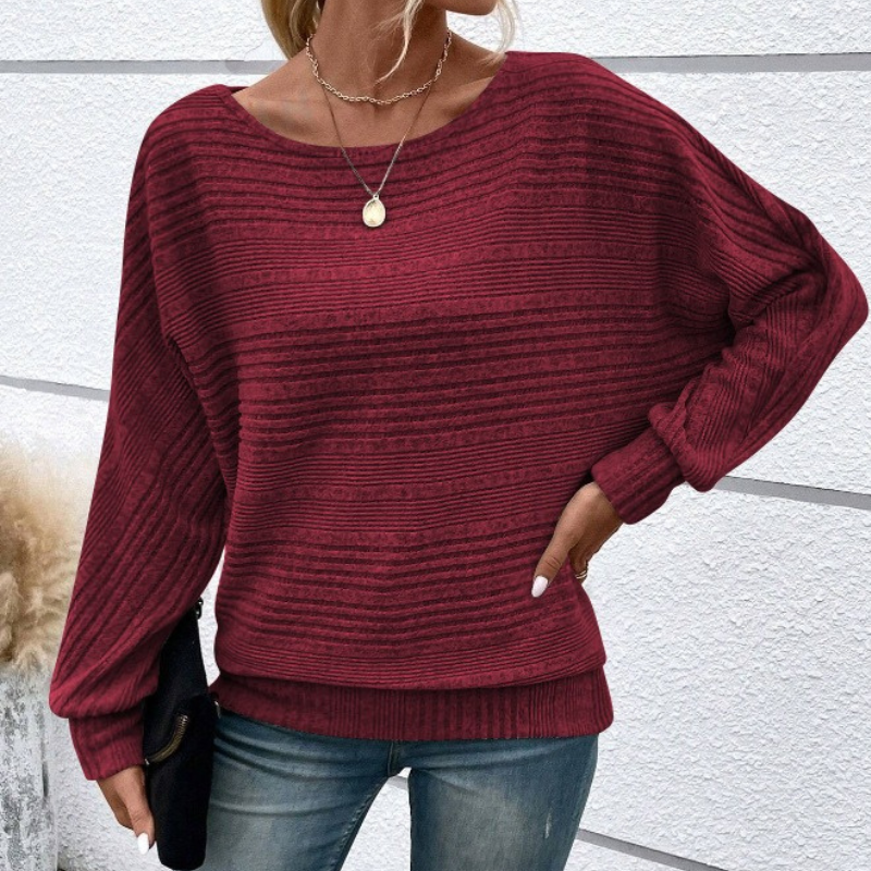 Sweatshirt Femme Nordisk-Flair à Coupe Décontractée en Maille Côtelée Texturée Manches Dolman et Bord Côtelé