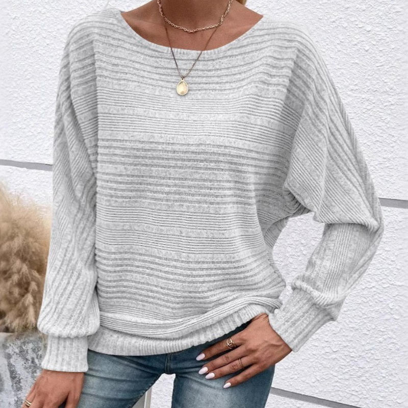 Sweatshirt Femme Nordisk-Flair à Coupe Décontractée en Maille Côtelée Texturée Manches Dolman et Bord Côtelé