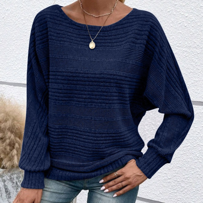 Sweatshirt Femme Nordisk-Flair à Coupe Décontractée en Maille Côtelée Texturée Manches Dolman et Bord Côtelé