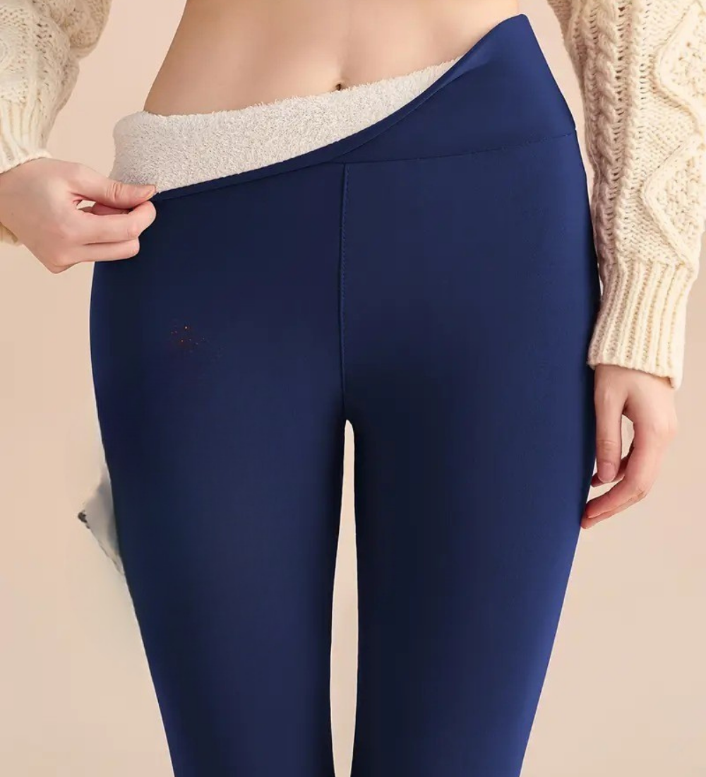 Leggings Femme Mélange Stretch Doublé Peluche Taille Haute Longueur Intégrale Pour Hiver