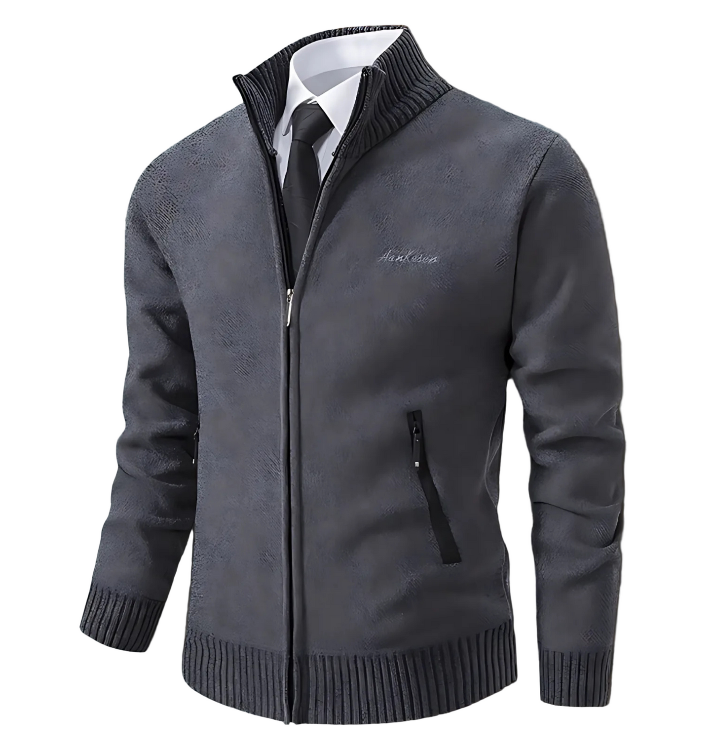 Gilet En Maille Pour Homme Amawinc Avec Col Montant Et Poignets Côtelés Coupe Slim Style Smart Casual