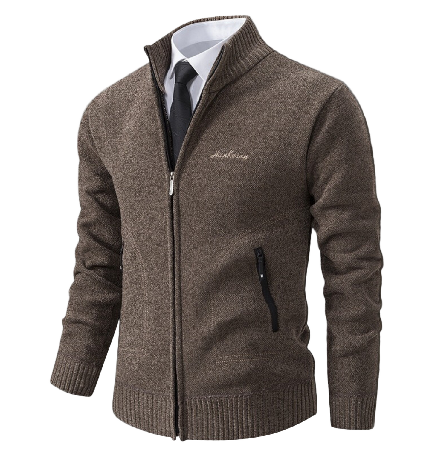 Gilet En Maille Pour Homme Amawinc Avec Col Montant Et Poignets Côtelés Coupe Slim Style Smart Casual