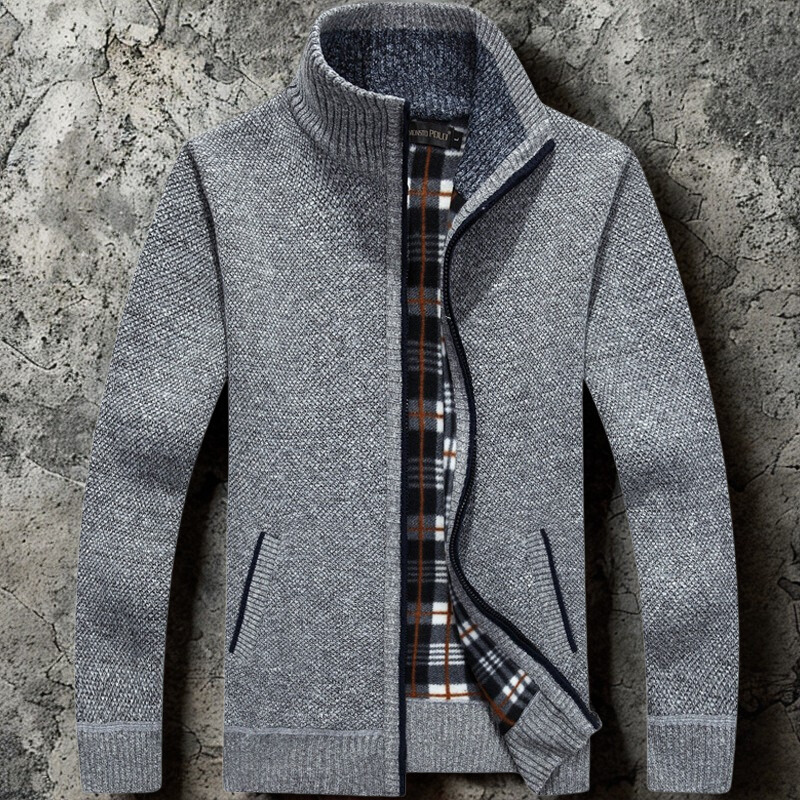 Gilet Cardigan Homme Décontracté En Tricot Texturé Avec Zip Devant Col Debout Bords Côtes Amawinc