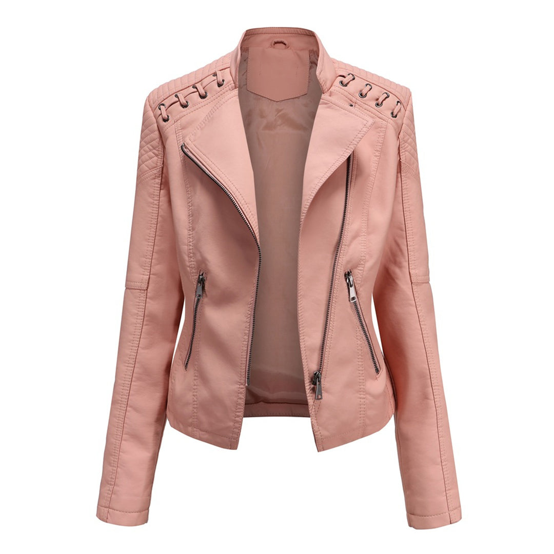 Veste Motard Homme Cuir Slim Fit Zip Asymétrique Épaules Matelassées Poches Zippées