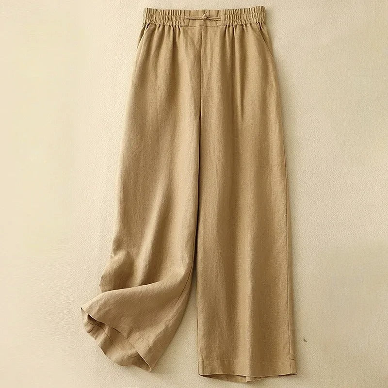 Pantalon Lin Marina Breeze Coupe Large Taille Elastique Respirant Pour Journée et Soirée