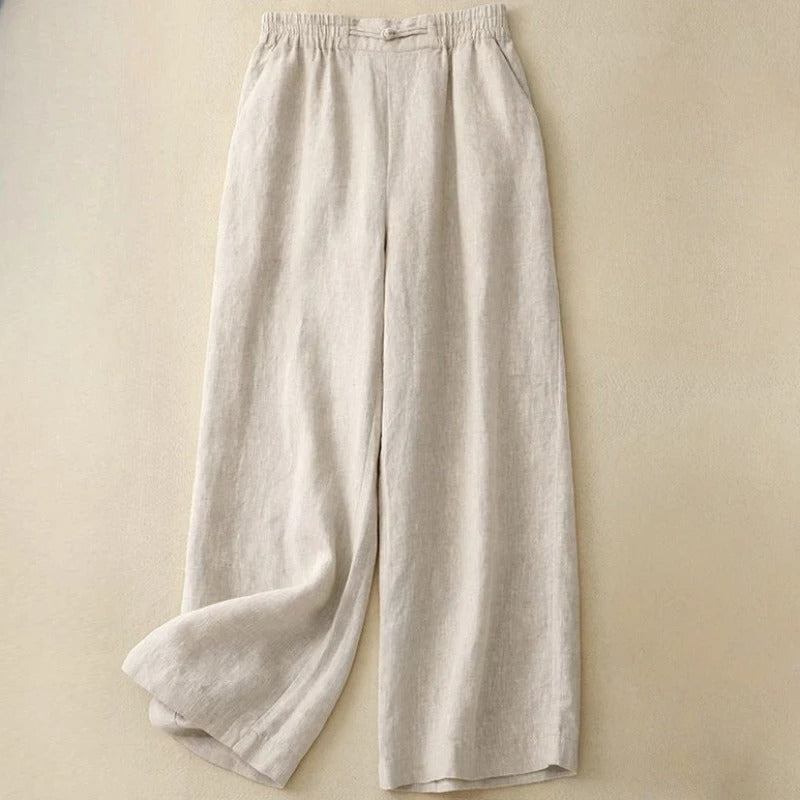 Pantalon Lin Marina Breeze Coupe Large Taille Elastique Respirant Pour Journée et Soirée
