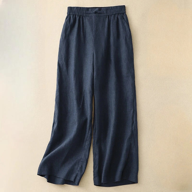 Pantalon Lin Marina Breeze Coupe Large Taille Elastique Respirant Pour Journée et Soirée