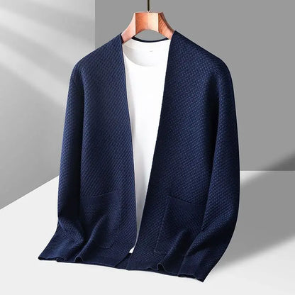 Cardigan En Cachemire Mark Andrew Ouvert Avec Tricot Gaufre Décontracté Raffiné Collection