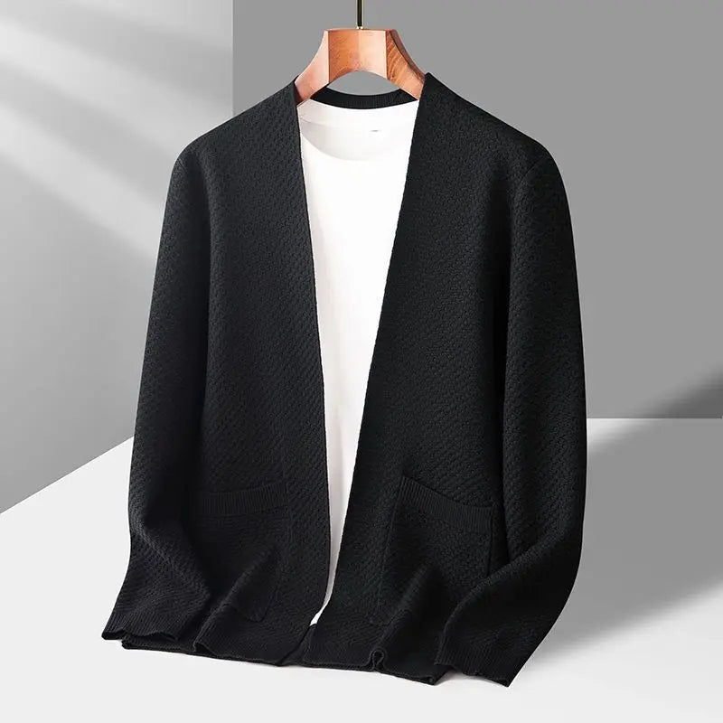 Cardigan En Cachemire Mark Andrew Ouvert Avec Tricot Gaufre Décontracté Raffiné Collection