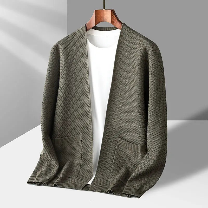 Cardigan En Cachemire Mark Andrew Ouvert Avec Tricot Gaufre Décontracté Raffiné Collection