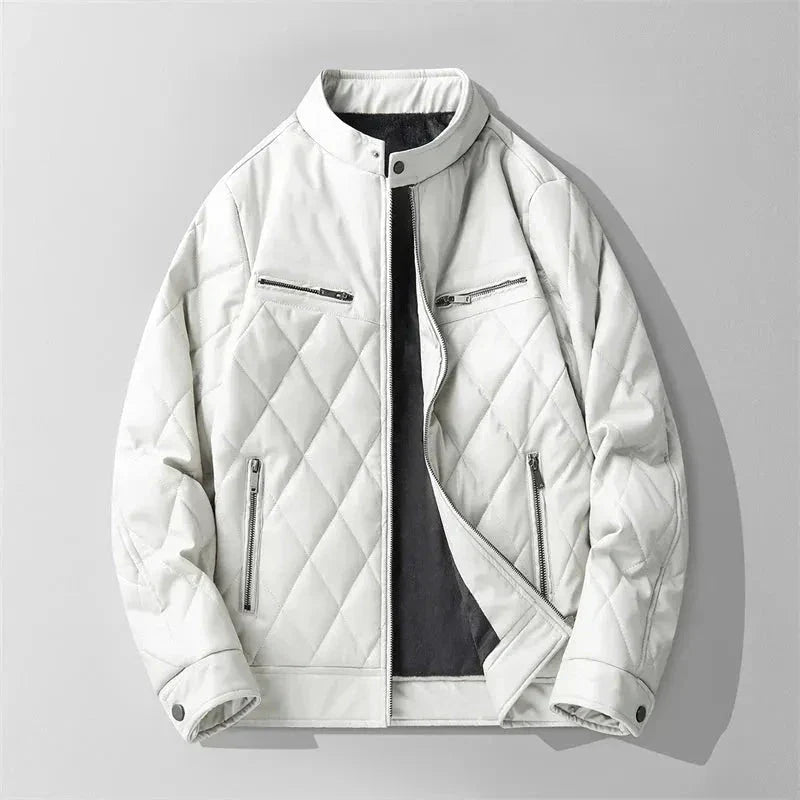 Veste Matelassée en Simili Cuir Motif Diamant Structuré Avec Col Montant Pour Un Style Moderne