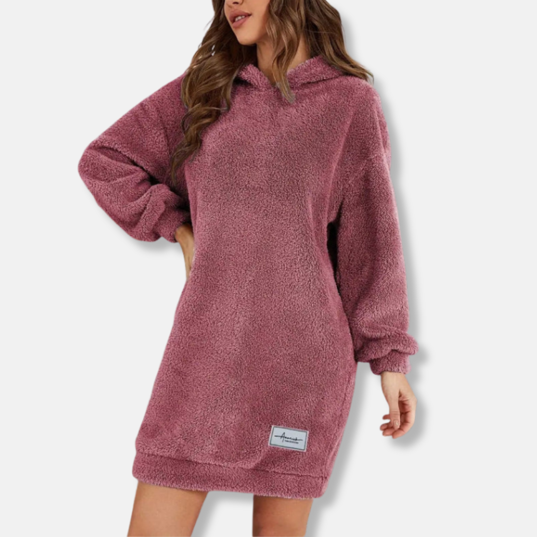 Robe À Capuche Pour Femme En Peluche Texture Délicate Oversize Mini À Manches Longues Pour Détente