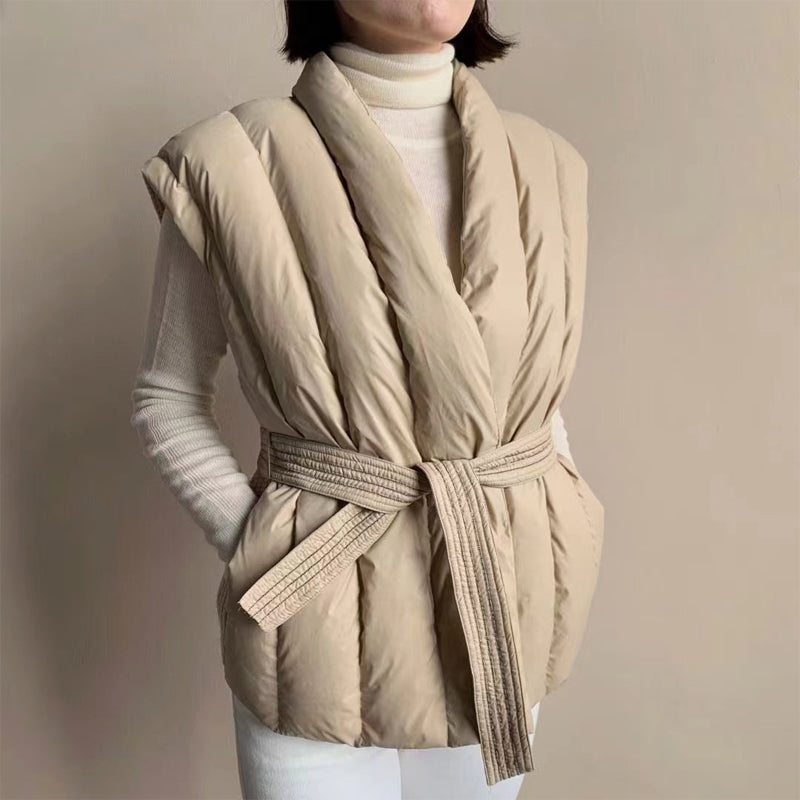 Gilet Matelassé Ceinturé Doux Enveloppant Sans Manches Pour Superpositions Chaudes Et Confortables