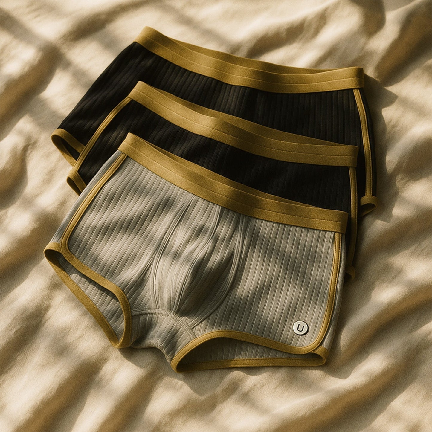 Ensemble Trois Pièces de Boxers Theodore Amawinc Ajustés avec Texture Côtelée et Bords Contrastés pour Hommes