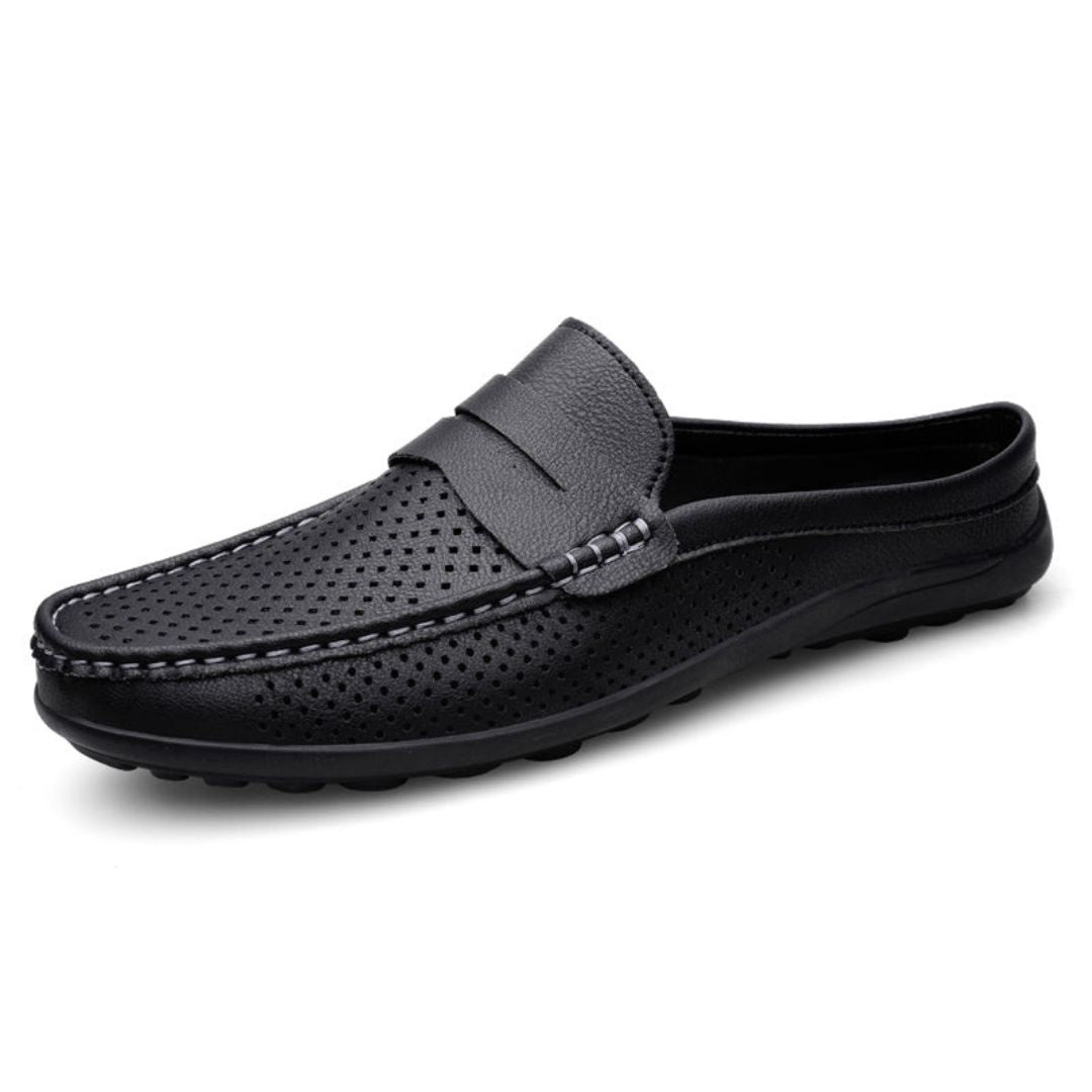 Mocassins Sans Dos Slip On En Cuir Véritable Perforé Semelle Confort Durable Pour Été Élégants