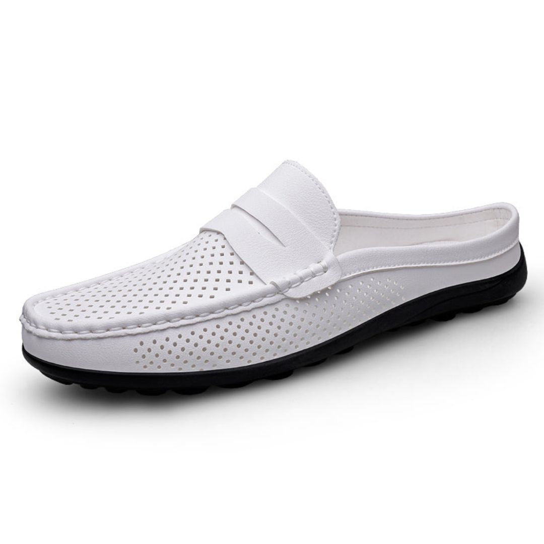 Mocassins Sans Dos Slip On En Cuir Véritable Perforé Semelle Confort Durable Pour Été Élégants