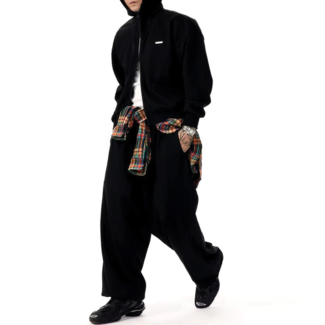 Amawinc Pantalon Survêtement Baggy en Maille Douce Premium Coton à Jambe Large et Ceinture Élastique