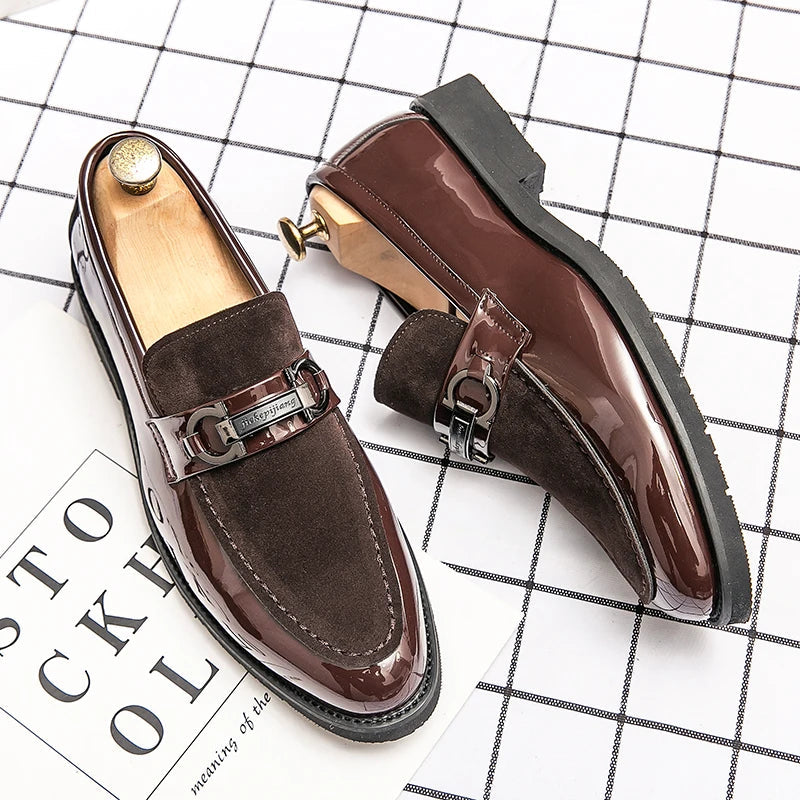 Mocassins Luxe Maximilian Pour Homme En Cuir Suède Et Cuir Verni Hybride Construction Élégante Et Confortable