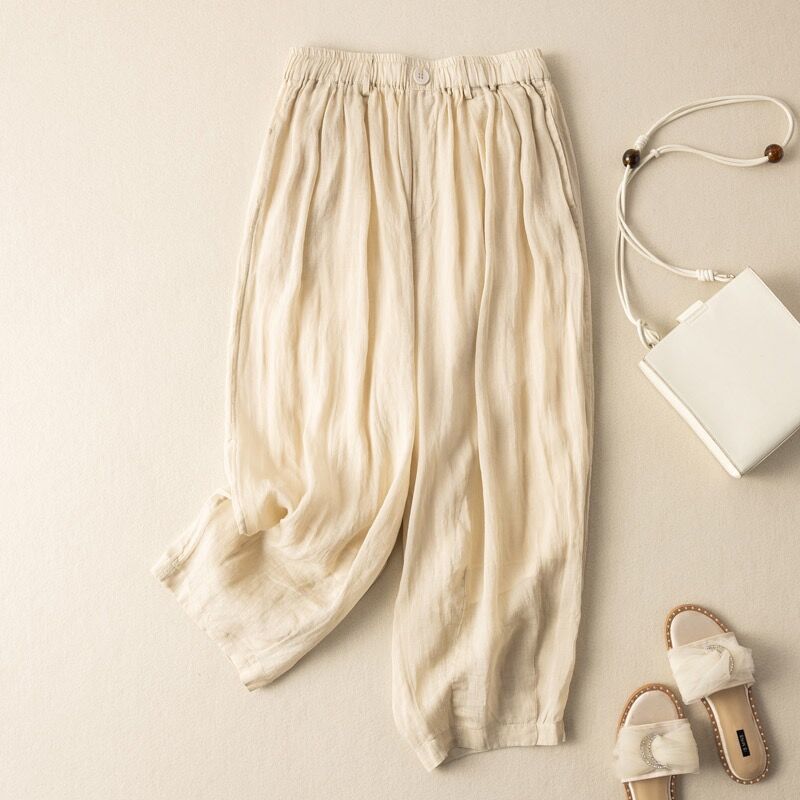 Pantalon Lin Ultra Léger Maya Cloudlight Avec Coupe Décontractée Courte Et Taille Elastique