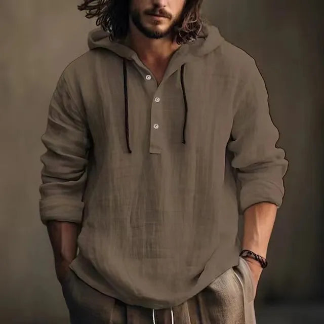 Atmungsaktiver Kapuzenpullover aus Baumwolle und Leinen, lässiger Schnitt, langärmelig, für Frühling/Sommer von Fudus