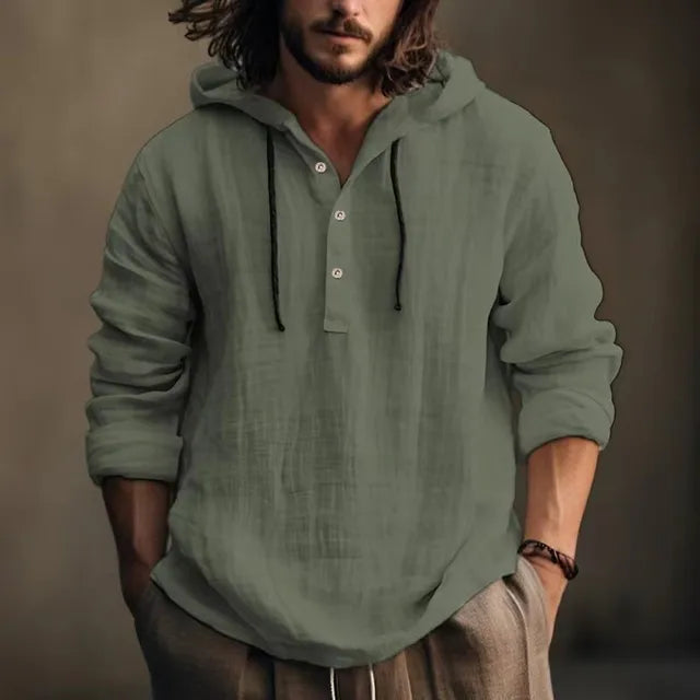 Atmungsaktiver Kapuzenpullover aus Baumwolle und Leinen, lässiger Schnitt, langärmelig, für Frühling/Sommer von Fudus