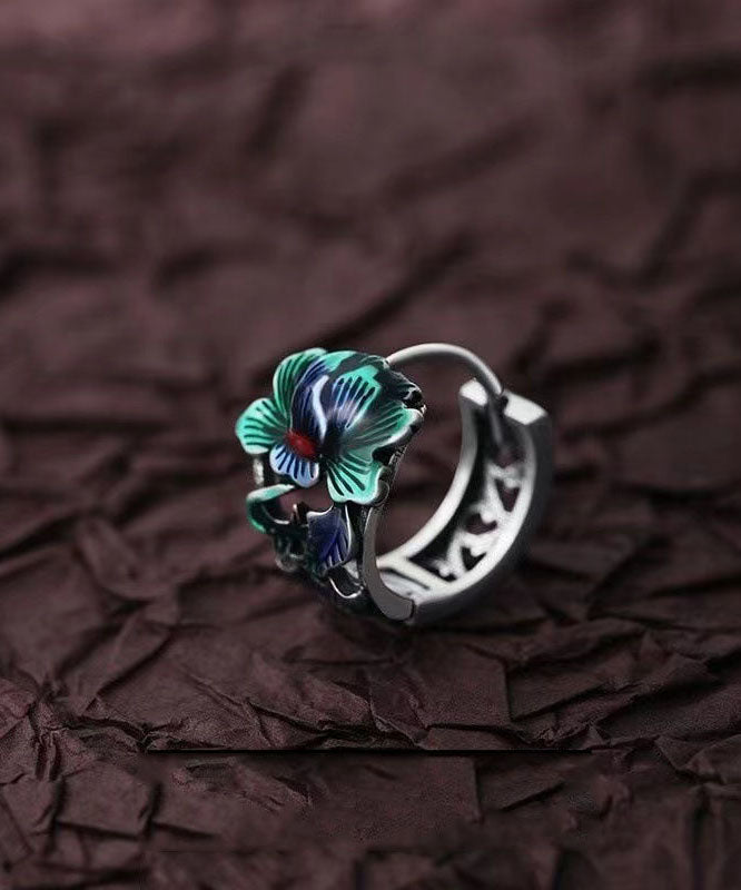 Boucles d'oreilles créoles en argent sterling et soie avec motif pivoine pour homme - Amawinc