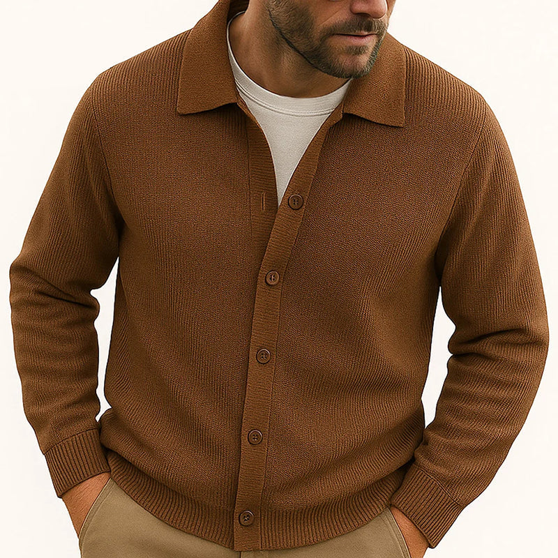 Cardigan Tricot Décontracté Pour Homme Avec Col Revers Bouton Front Longueur À La Hanche Pour Superposer