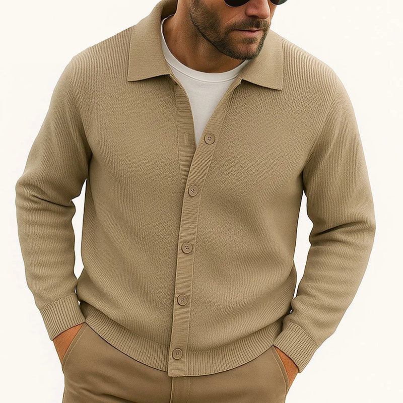 Cardigan Tricot Décontracté Pour Homme Avec Col Revers Bouton Front Longueur À La Hanche Pour Superposer