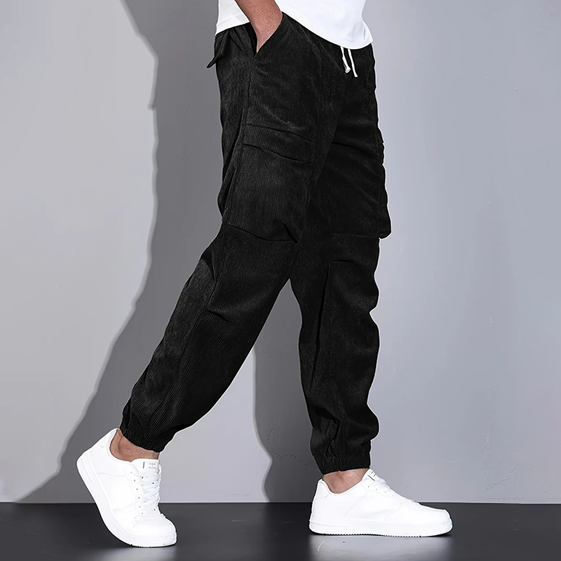 Pantalon Cargo Velours Côtelé Pour Homme Avec Taille À Cordon Et Multiples Poches Pour Streetwear Décontracté