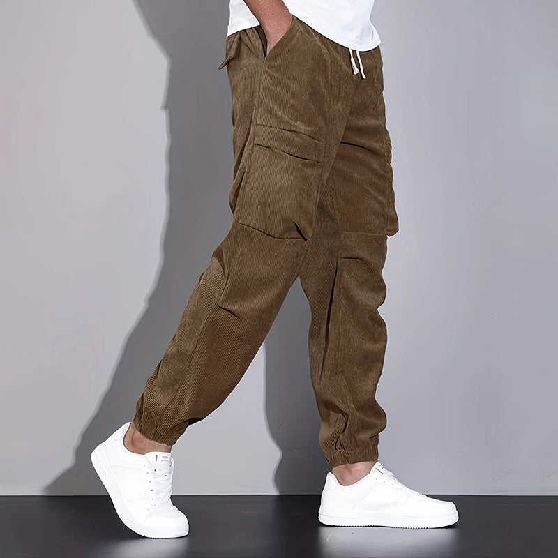 Pantalon Cargo Velours Côtelé Pour Homme Avec Taille À Cordon Et Multiples Poches Pour Streetwear Décontracté