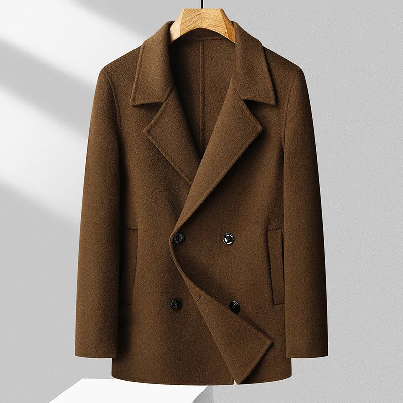 Manteau Homme En Laine Mélangée À Double Boutonnage Avec Revers Pour Bureau Et Quotidien