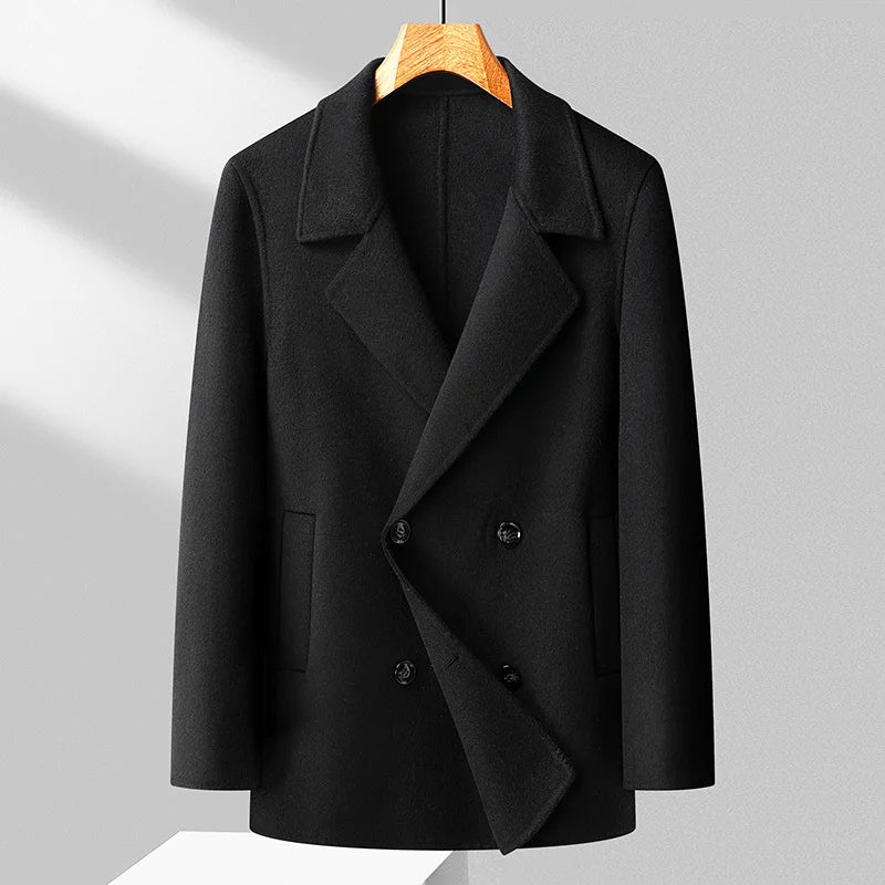 Manteau Homme En Laine Mélangée À Double Boutonnage Avec Revers Pour Bureau Et Quotidien
