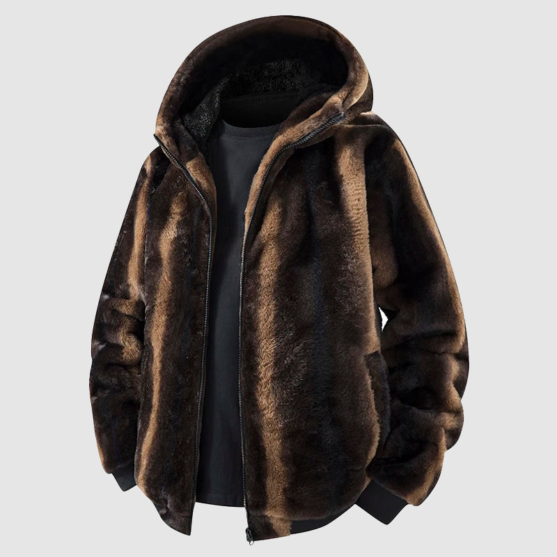 Veste À Capuche En Fourrure Synthétique Pour Homme Avec Fermeture Éclair Devant Pour Style Décontracté Chaud