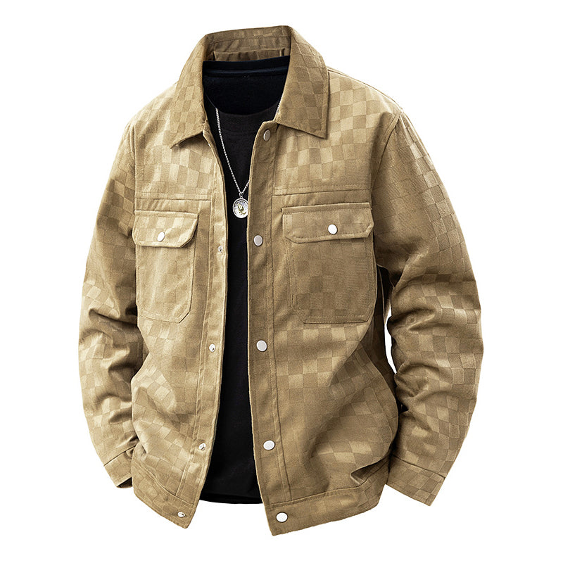 Veste Homme Amawinc Faux Suede Carreaux Avec Boutons Devant Et Deux Poches À Rabat Sur La Poitrine