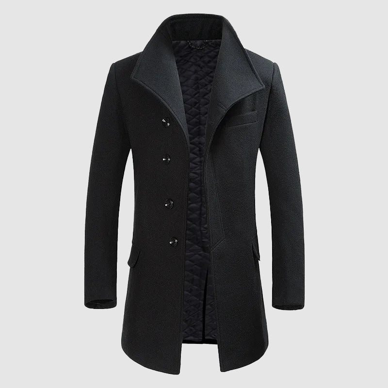 Manteau Pour Homme En Mélange Mérino Col Haut Coupe Ajustée Pour Tenues Formelles Et Semi Formelles