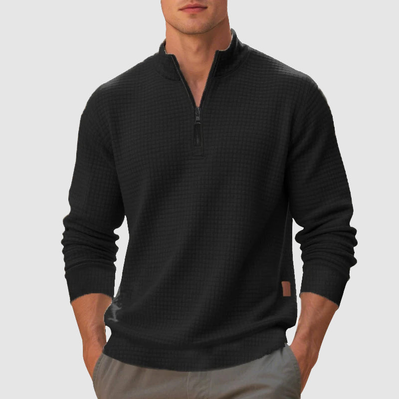 Sweatshirt Homme Col Montant Zip Demi Finition Texturée Pour Style Décontracté Quotidien Amawinc