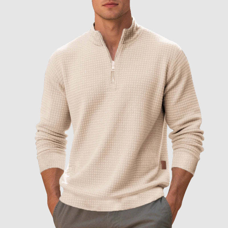 Sweatshirt Homme Col Montant Zip Demi Finition Texturée Pour Style Décontracté Quotidien Amawinc