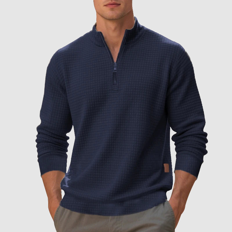 Sweatshirt Homme Col Montant Zip Demi Finition Texturée Pour Style Décontracté Quotidien Amawinc