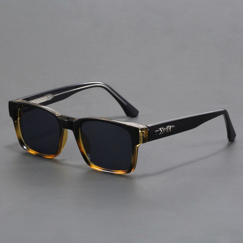 Lunettes De Soleil Pour Homme Rectangulaires Style Urbain Cadre Noir Bleu Verres Gris UV400 Modernes