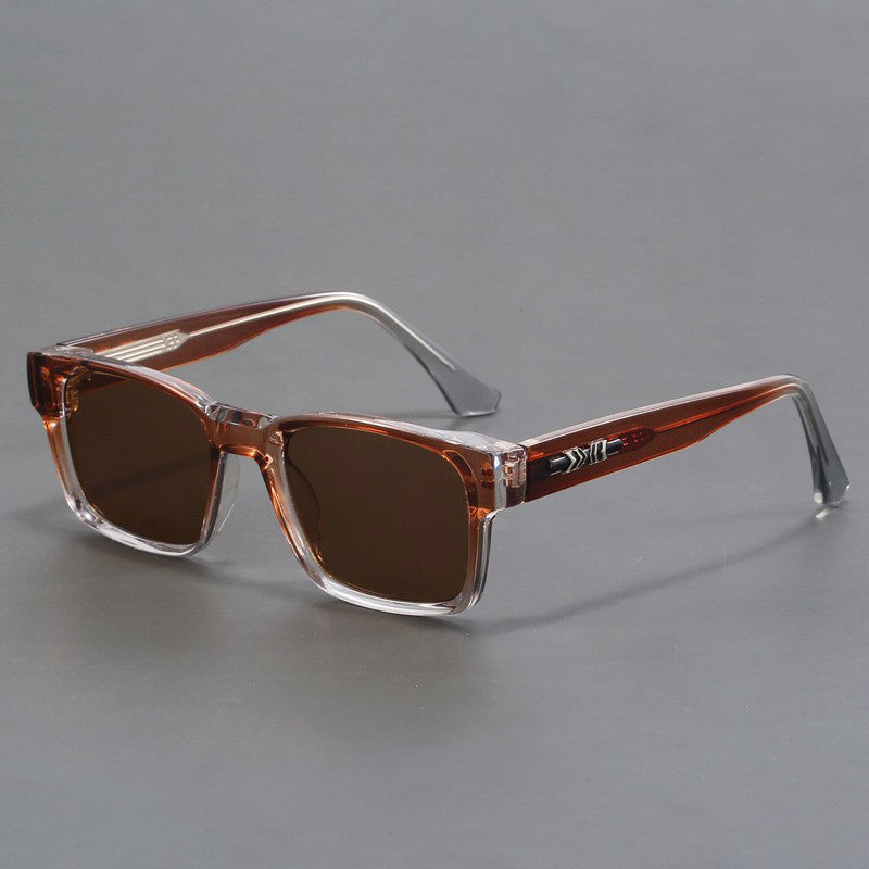 Lunettes De Soleil Pour Homme Rectangulaires Style Urbain Cadre Noir Bleu Verres Gris UV400 Modernes