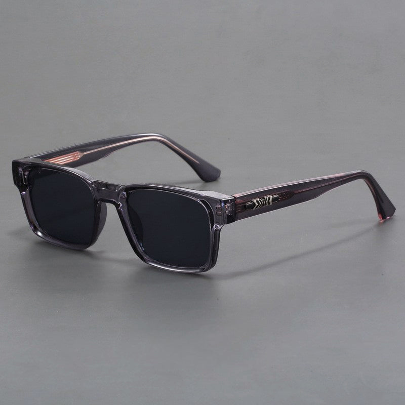 Lunettes De Soleil Pour Homme Rectangulaires Style Urbain Cadre Noir Bleu Verres Gris UV400 Modernes