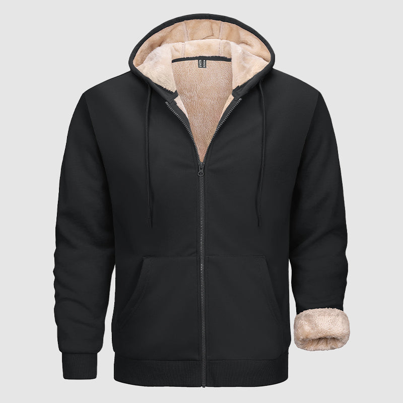Hoodie Zippé Doublé Sherpa Pour Homme Avec Poches Multiples Olive Pour Temps Froid Amawinc