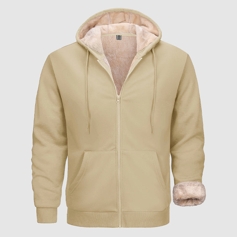 Hoodie Zippé Doublé Sherpa Pour Homme Avec Poches Multiples Olive Pour Temps Froid Amawinc