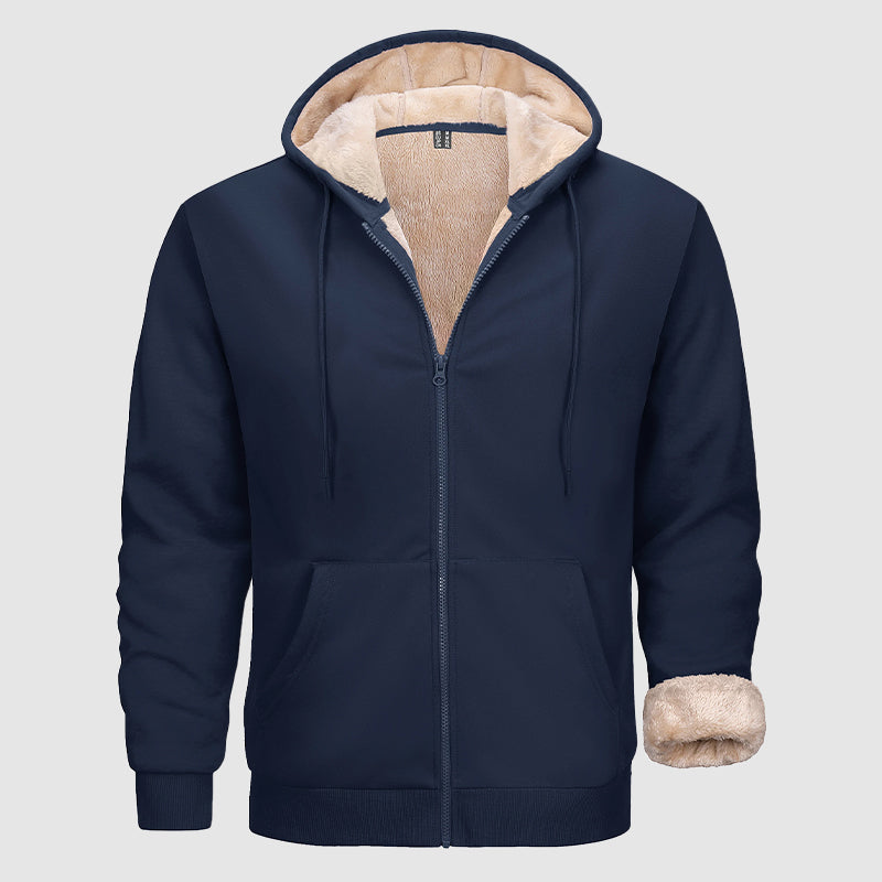 Hoodie Zippé Doublé Sherpa Pour Homme Avec Poches Multiples Olive Pour Temps Froid Amawinc