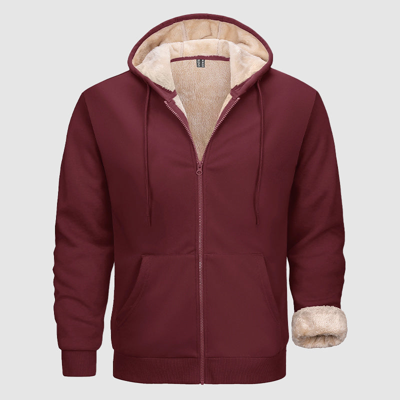 Hoodie Zippé Doublé Sherpa Pour Homme Avec Poches Multiples Olive Pour Temps Froid Amawinc