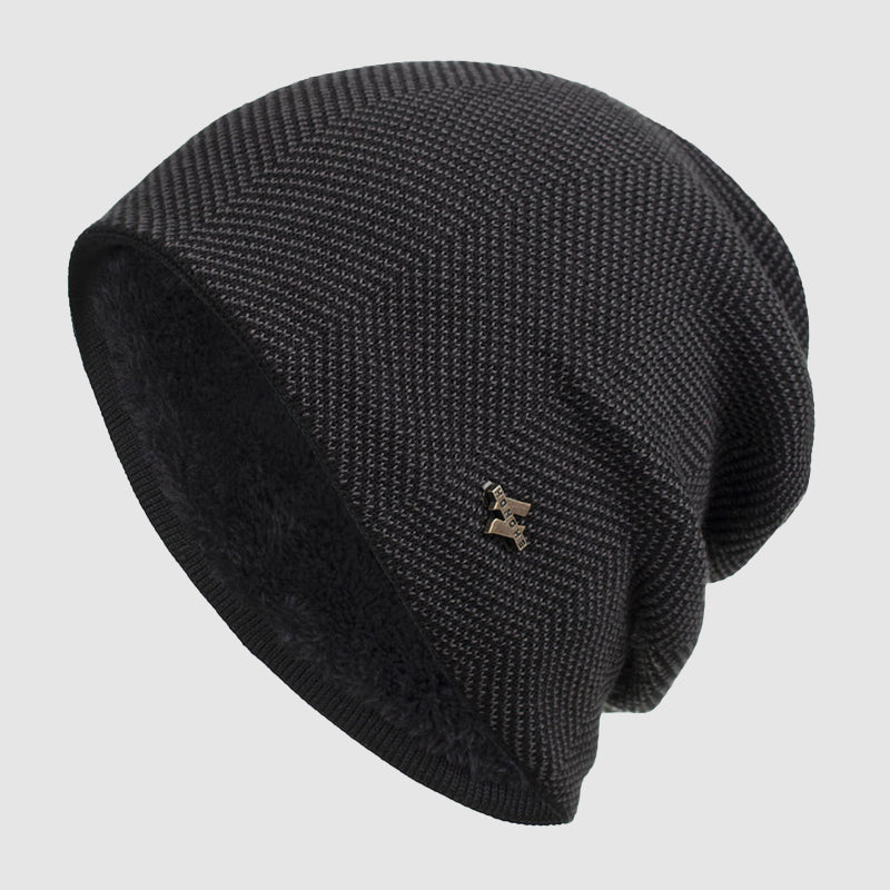 Bonnet Homme Texturé En Maille Avec Doublure Polaire Style Slouch Acrylique Hiver