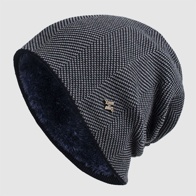 Bonnet Homme Texturé En Maille Avec Doublure Polaire Style Slouch Acrylique Hiver